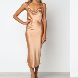 PETAL AND PUP SATIN MIDI DRESS - GOLD